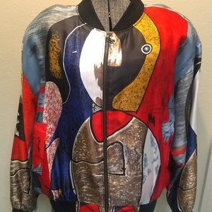 "Picasso" Style Print Bomber Jacket